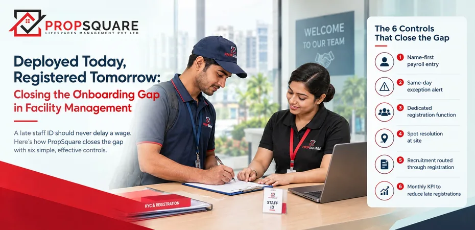 PropSquare registration staff completing worker KYC and issuing a staff ID at the front desk