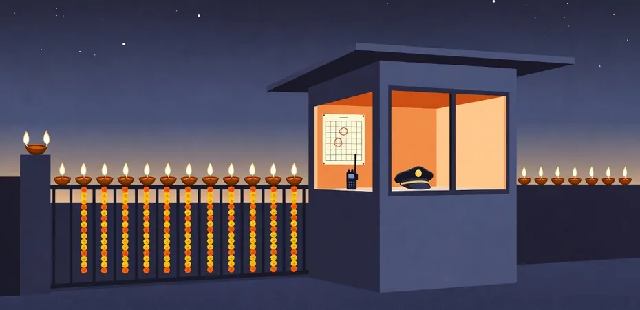 Flat illustration of a facility site with every post covered during festival season